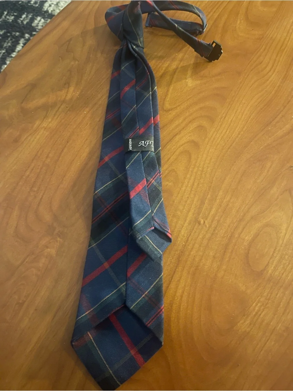 Classic Navy Plaid Men's Tie - Red & Yellow Accent